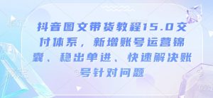 抖音图文带货教程15.0交付体系,新增账号运营锦囊、稳出单进、快速解决账号针对问题-rose网创