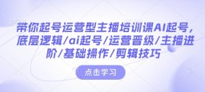 带你起号运营型主播培训课AI起号,底层逻辑/ai起号/运营晋级/主播进阶/基础操作/剪辑技巧-rose网创