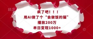 疯了吧！用AI做了个“会做饭的猫”，播放200万，单日变现1k-rose网创