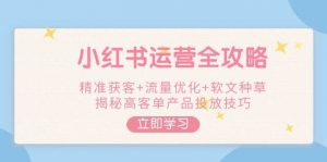 小红书运营全攻略,精准获客+流量优化+软文种草,揭秘高客单产品投放技巧-rose网创
