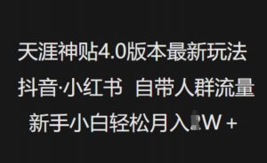 天涯神贴4.0版本最新玩法，抖音·小红书自带人群流量，新手小白轻松月入过W-rose网创