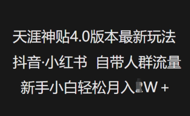 天涯神贴4.0版本最新玩法，抖音·小红书自带人群流量，新手小白轻松月入过W-rose网创