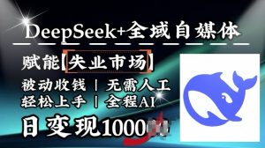 降维打击，Deepseek+全域自媒体，赋能失业市场，被动收钱，无需人工全程AI，日变现1k-rose网创