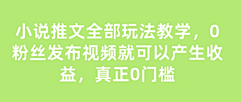 小说推文全部玩法教学，0粉丝发布视频就可以产生收益，真正0门槛-rose网创