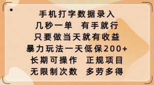 手机打字数据录入，几秒一单，有手就行，只要做当天就有收益，暴力玩法一天低保2张-rose网创