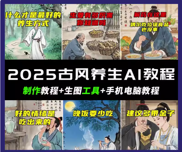 抖音AI古风养生视频教程日入五张 轻松涨粉 10W+-rose网创