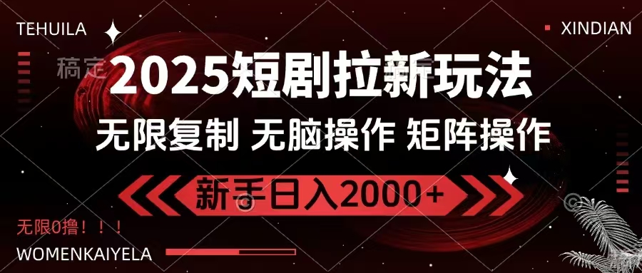 2025短剧拉新玩法，无需注册登录，无限0撸，无脑批量操作日入2000+-rose网创