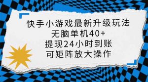 快手小游戏最新版升级玩法，新风口，无脑单机日入40+，可批量放大，小...-rose网创
