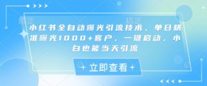 小红书全自动曝光引流技术，单日精准曝光1000+客户，一键启动，小白也能当天引流【揭秘】-rose网创