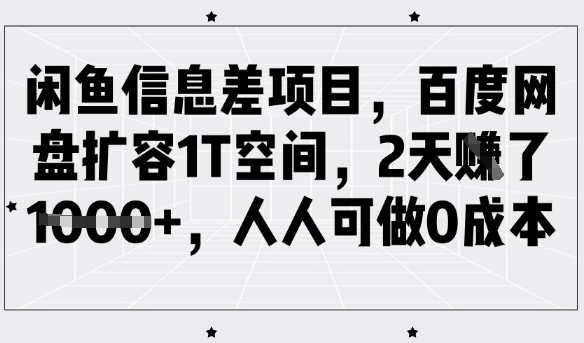 闲鱼信息差项目,百度网盘扩容1T空间,2天收益1k+,人人可做0成本-rose网创