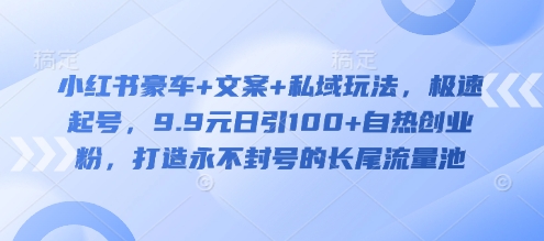 小红书豪车+文案+私域玩法,极速起号,9.9元日引100+自热创业粉,打造永不封号的长尾流量池-rose网创