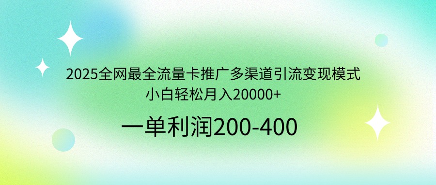 2025全网最全流量卡推广多渠道引流变现模式,小白轻松月入20000+-rose网创