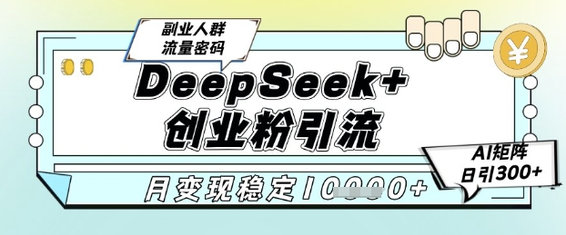 DeepSeek+创业粉精准引流,全新分享课4.0玩法,AI矩阵日引300+,多种变现方式,稳定月入1W-rose网创