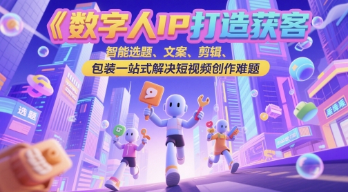 数字人IP打造获客变现实操课，智能选题、文案、剪辑、包装一站式解决短视频创作难题-rose网创