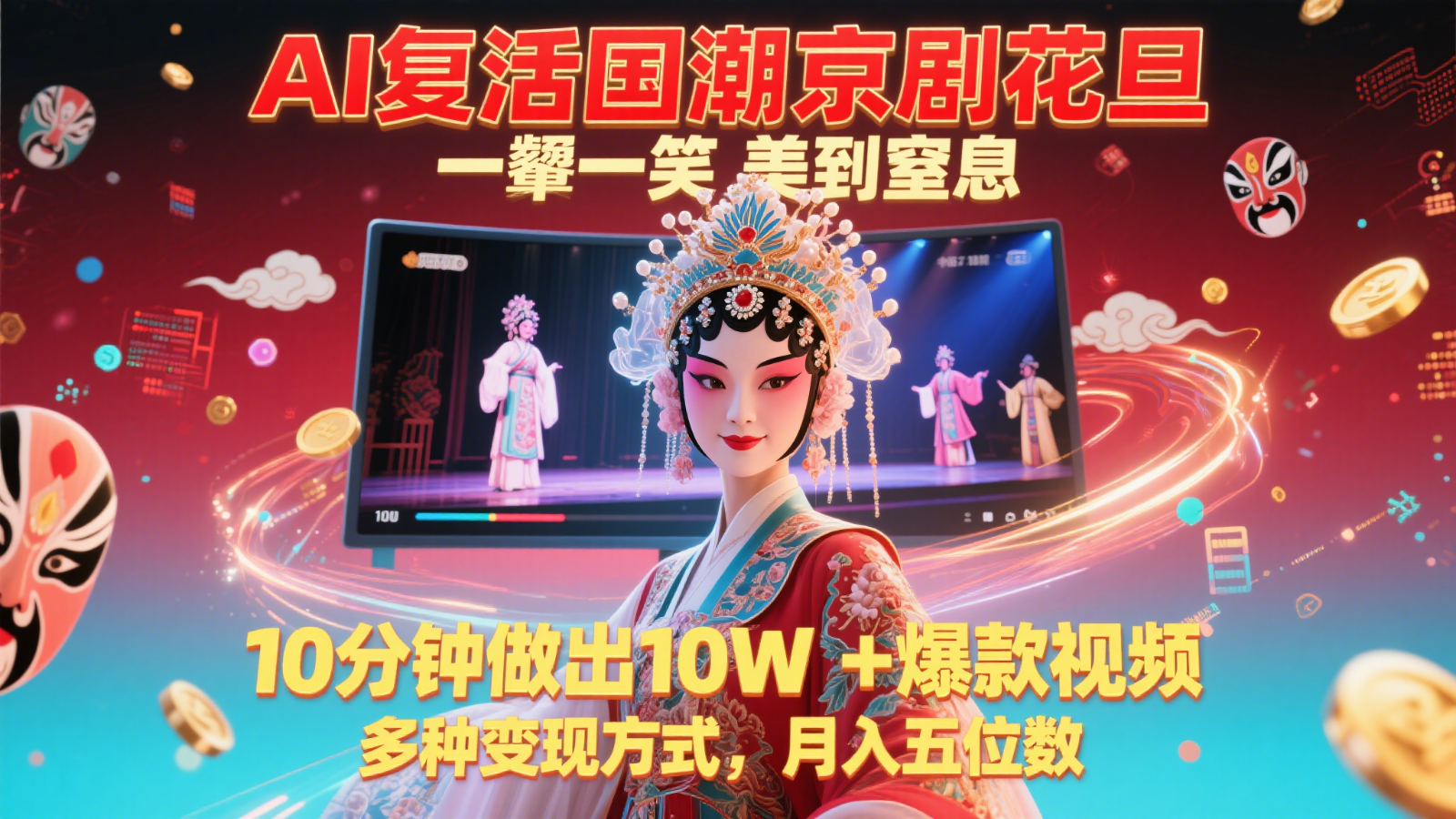 AI复活国潮京剧花旦，一颦一笑美到窒息，10分钟做出10W+爆款视频，多种变现方式-rose网创