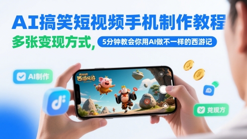 AI搞笑短视频手机制作教程，多张变现方式，5分钟教会你用AI做不一样的西游记-rose网创