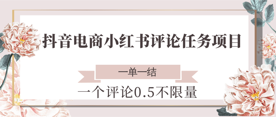 抖音电商小红书评论任务项目,一个评论0.5,一单一结 不限量-rose网创