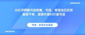 小红书男粉引流拆解，引流、变现当日见效超级干货，适用大部分行业引流-rose网创
