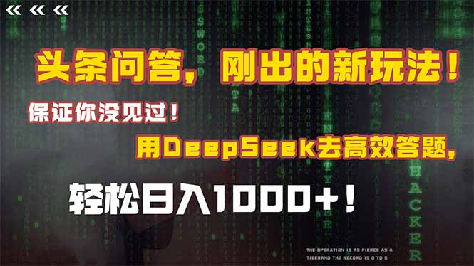 头条问答，刚出的新玩法！保证你没见过！结合Deepseek高效答题，日入1000+-rose网创