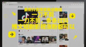 最新抖音搜索搬运教程，一刀不剪，条条过抖，推文短剧影视涨粉都可以-rose网创