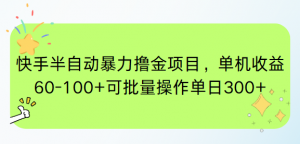 快手半自动暴力撸金项目,单机收益60-100+可批量操作单日300+-rose网创