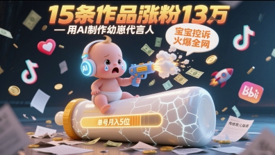 用AI制作幼崽代言人,宝宝的控诉火爆全网,15条作品涨粉13W,单号月入5位数实操教程-rose网创