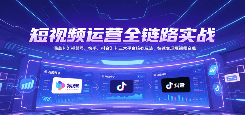 短视频运营全链路实战，涵盖视频号、快手、抖音三大平台核心玩法，快速实现变现！-rose网创