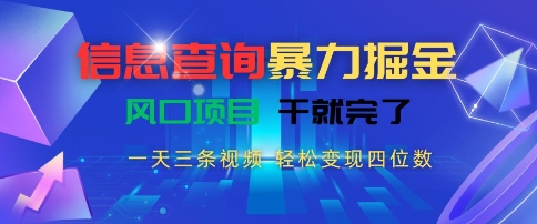 信息查询暴力掘金,一天三条视频,轻松变现四位数,风口项目干就完了【揭秘】-rose网创
