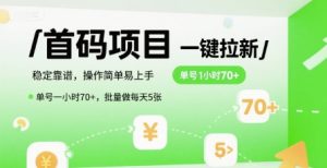 首码一键拉新项目，稳定靠谱，操作简单易上手，单号一小时70+，批量做每天5张【揭秘】-rose网创