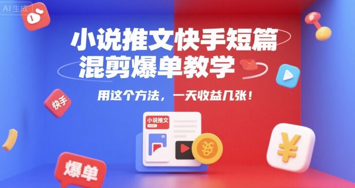 小说推文快手短篇混剪爆单教学,用这个方法,一天收益几张-rose网创