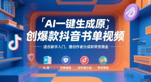 AI一键生成原创爆款抖音书单视频,适合新手入门,撸创作者分成和带货佣金【揭秘】-rose网创