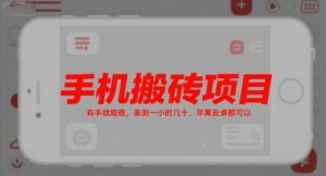 手机搬砖项目，有手就能做，亲测一小时几十，苹果安卓都可以-rose网创