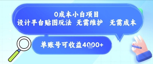 0成本小白项目，设计平台贴图玩法，无需维护，无需成本，单账号单月可产生收益4k+-rose网创
