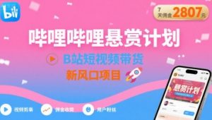 哔哩哔哩悬赏计划,B站短视频带货,7天佣金2807,新风口项目-rose网创
