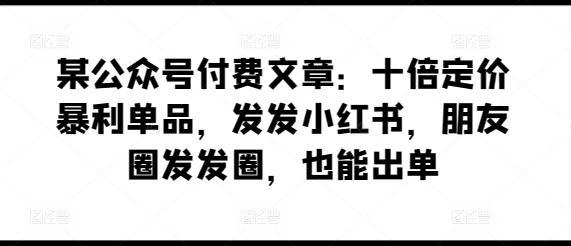 某公众号付费文章：十倍定价暴利单品，发发小红书，朋友圈发发圈，也能出单-rose网创