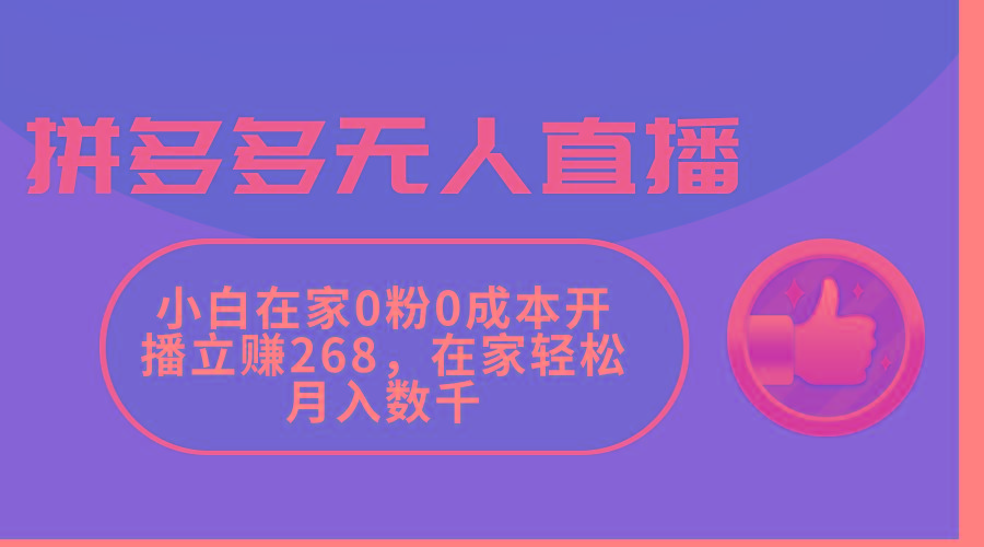 拼多多无人直播，小白在家0粉0成本开播立赚268，在家轻松月入数千-rose网创