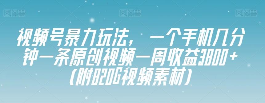 视频号暴力玩法，一个手机几分钟一条原创视频一周收益3800+（附820G视频素材）-rose网创