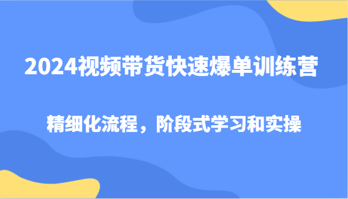 2024视频带货快速爆单训练营，精细化流程，阶段式学习和实操-rose网创