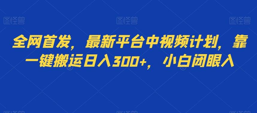 全网首发，最新平台中视频计划，靠一键搬运日入300+，小白闭眼入-rose网创
