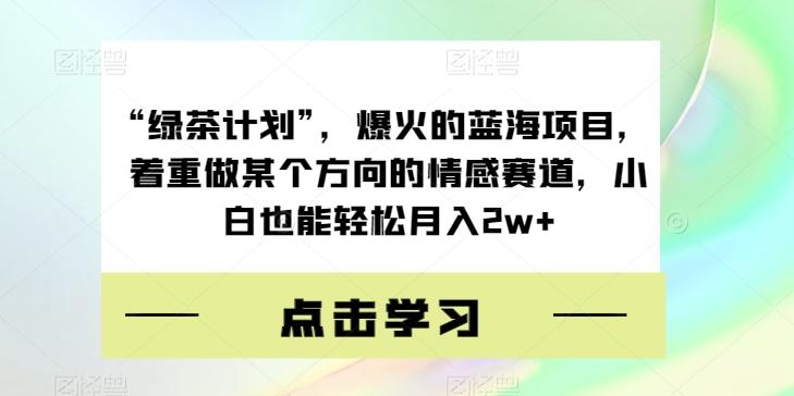 “绿茶计划”,爆火的蓝海项目,着重做某个方向的情感赛道,小白也能轻松月入2w+【揭秘】-rose网创