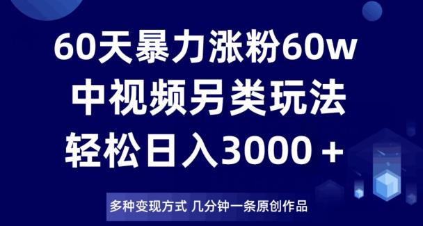 60天暴力涨粉60W，中视频另类玩法，日入3000＋，几分钟一条原创作品多种变现方式-rose网创