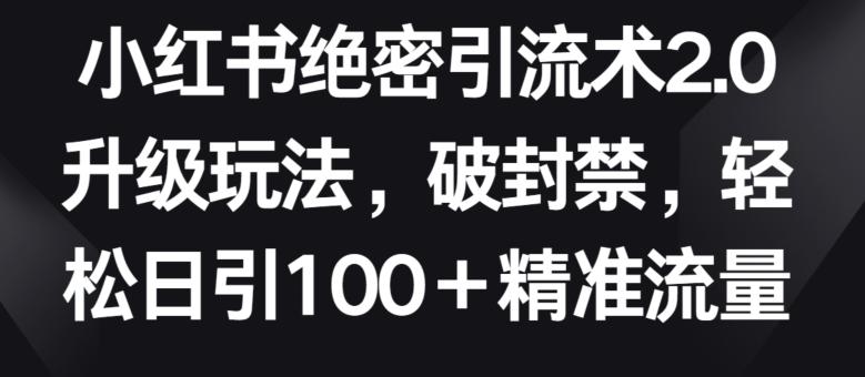 小红书绝密引流术2.0升级玩法，破封禁，轻松日引100+精准流量【揭秘】-rose网创