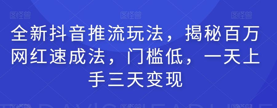 全新抖音推流玩法,揭秘百万网红速成法,门槛低,一天上手三天变现-rose网创