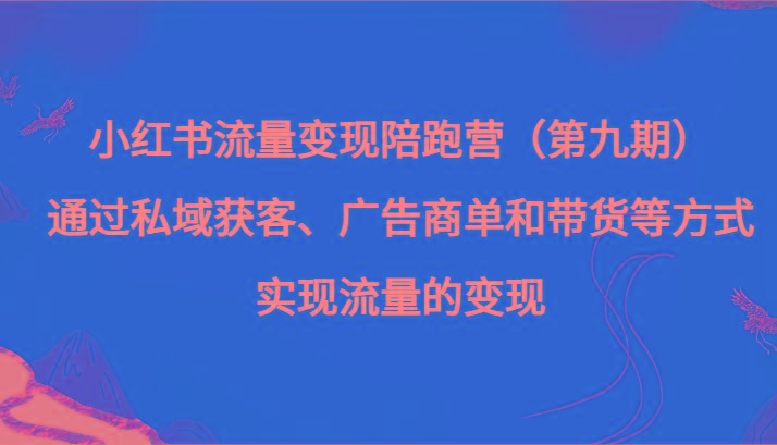 小红书流量变现陪跑营（第九期）通过私域获客、广告商单和带货等方式实现流量变现-rose网创