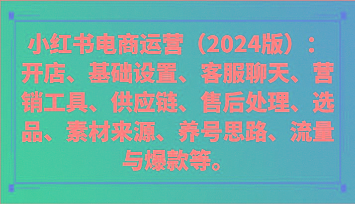 小红书电商运营(2024版)：开店、设置、供应链、选品、素材、养号、流量与爆款等-rose网创