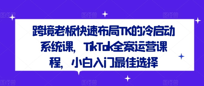 跨境老板快速布局TK的冷启动系统课，TikTok全案运营课程，小白入门最佳选择-rose网创