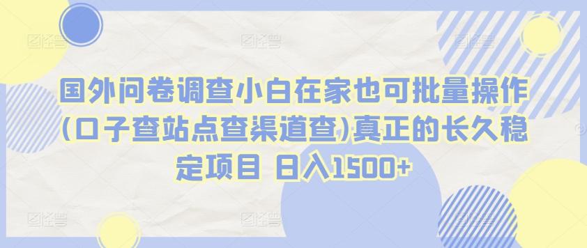 国外问卷调查小白在家也可批量操作(口子查站点查渠道查)真正的长久稳定项目 日入1500+【揭秘】-rose网创