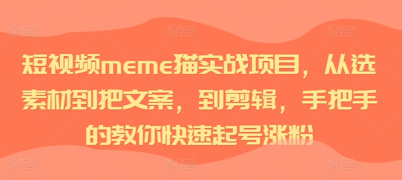 短视频meme猫实战项目，从选素材到把文案，到剪辑，手把手的教你快速起号涨粉-rose网创