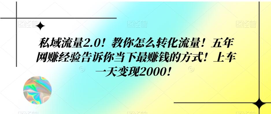 私域流量2.0！教你怎么转化流量！五年网赚经验告诉你当下最赚钱的方式！上车一天变现2000！-rose网创