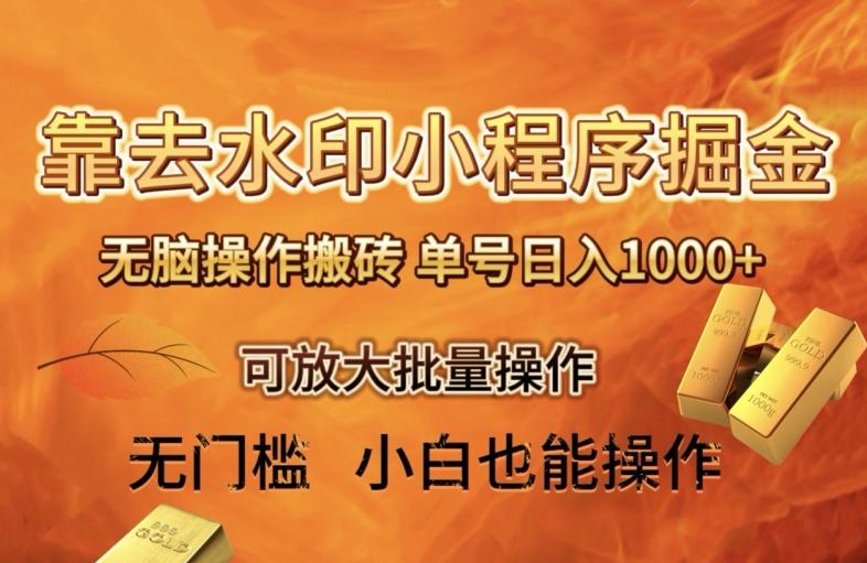 靠去水印小程序无脑操作搬砖,单号日入1000+保姆级教程可放大批量操作【揭秘】-rose网创